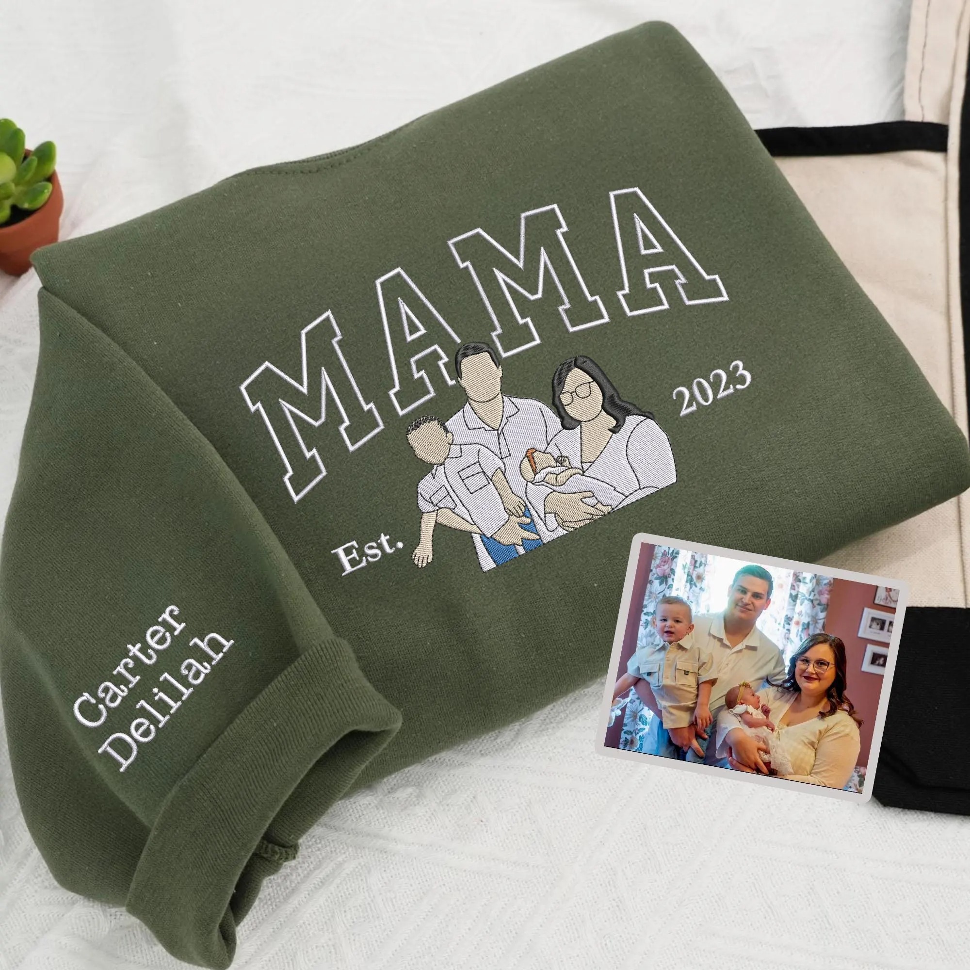 Custom Embroidered Mother Day Sweatshirt with Mama Portrait