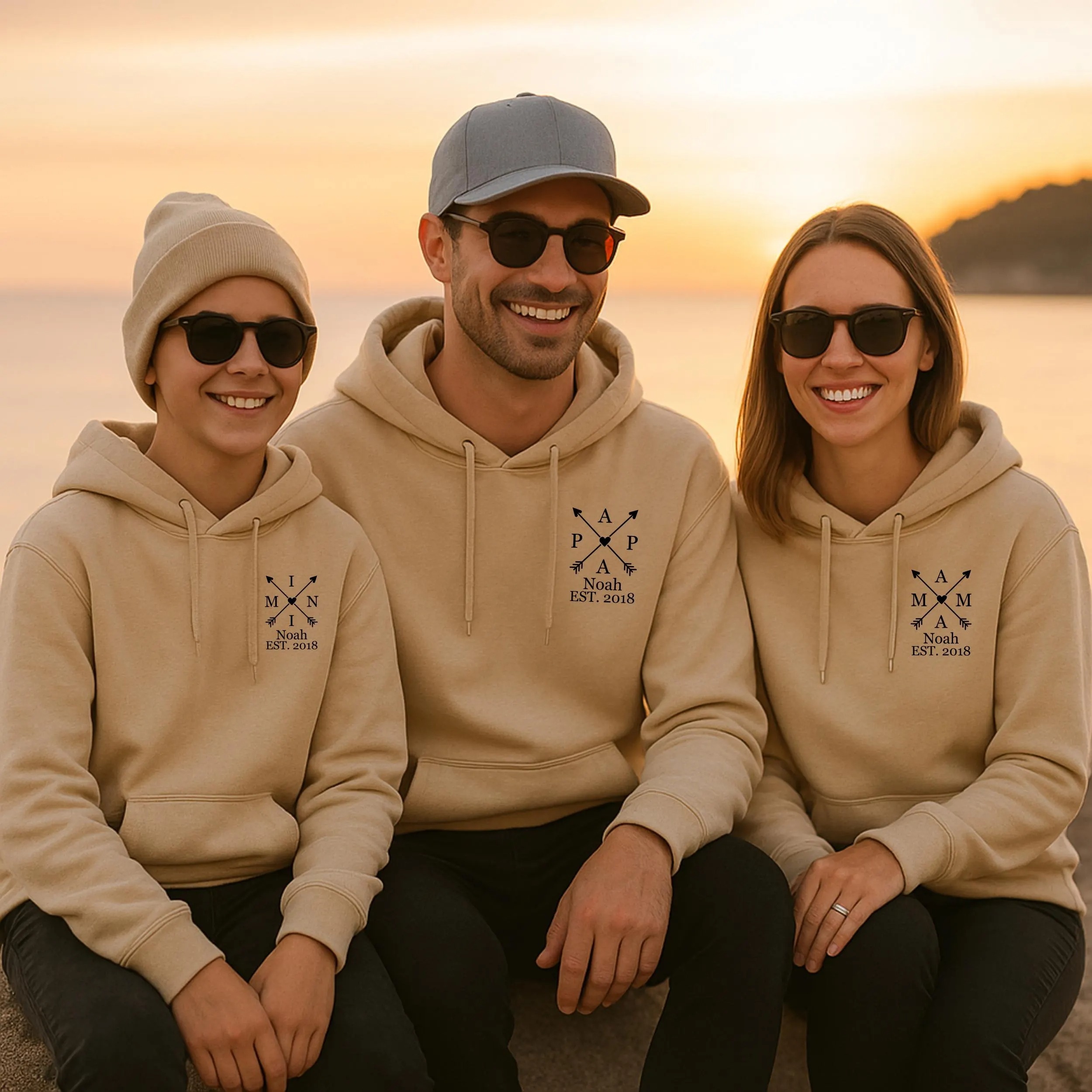 Family Forever: Custom Initial Arrow Family Hoodie, Personalized EST Year Matching Sweatshirt for the Whole Family