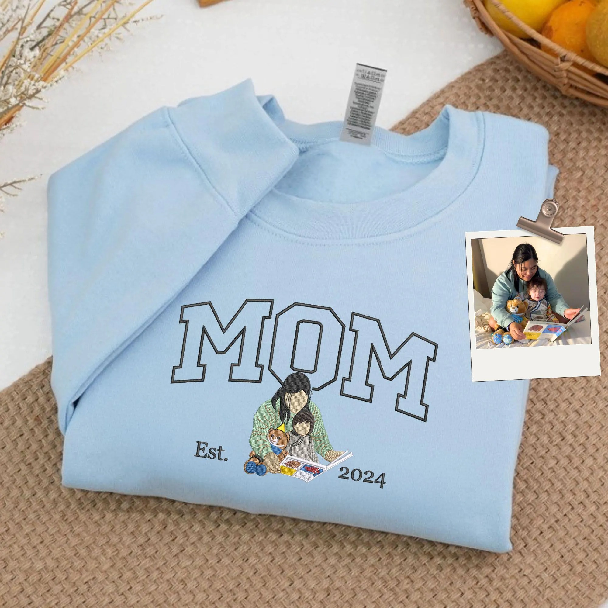 Custom Embroidered Mother Day Sweatshirt with Mama Portrait