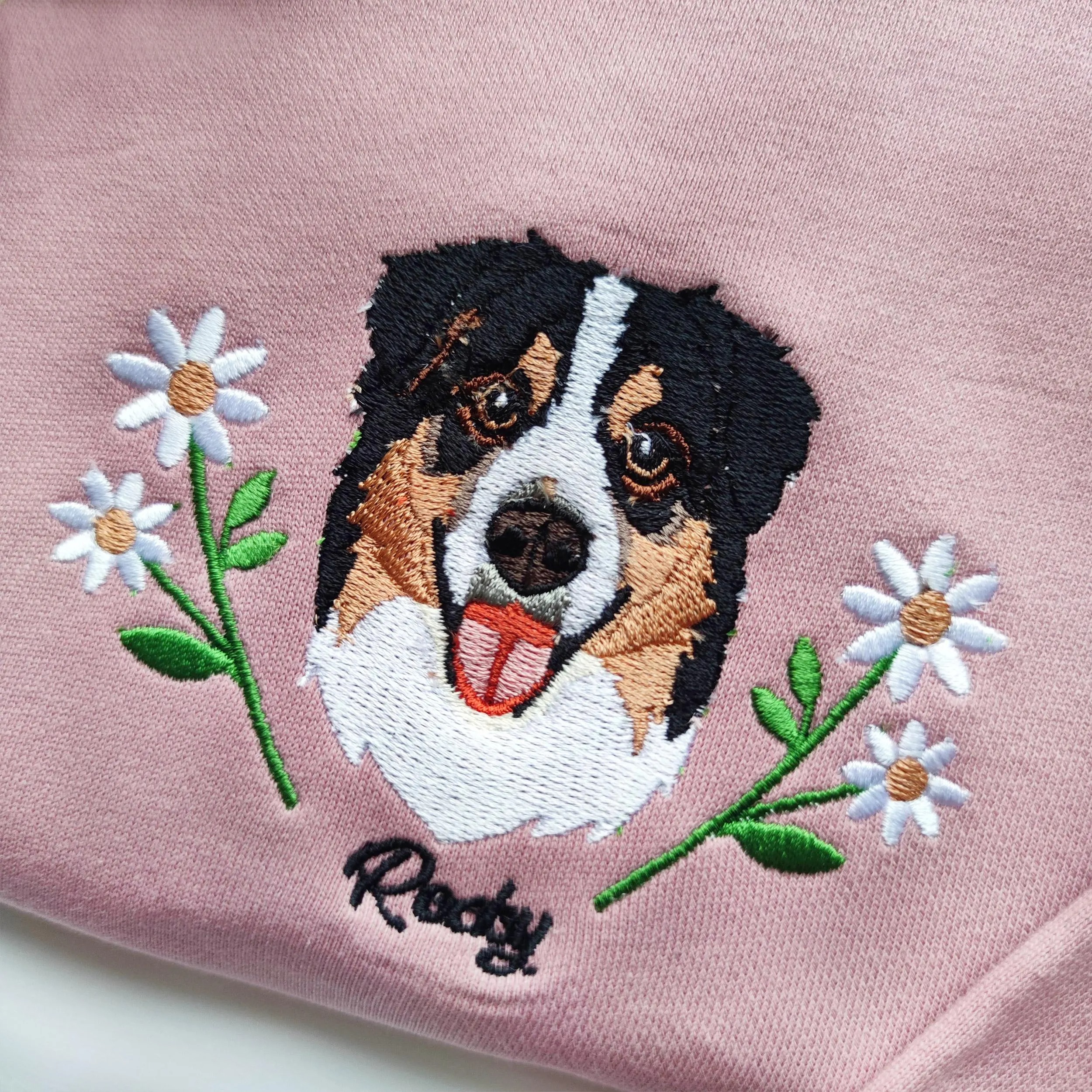 Custom Dog Face Flower Embroidered Sweatshirt