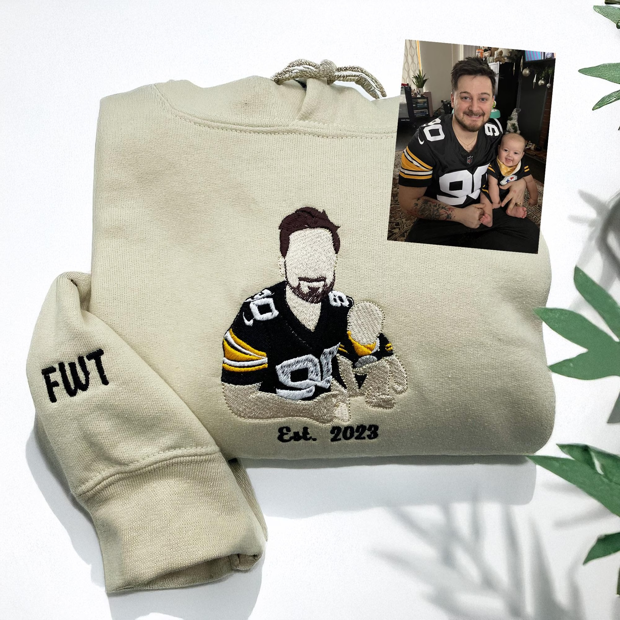 Custom Embroidered Portrait Hoodie, Personalized Family Photo Gift