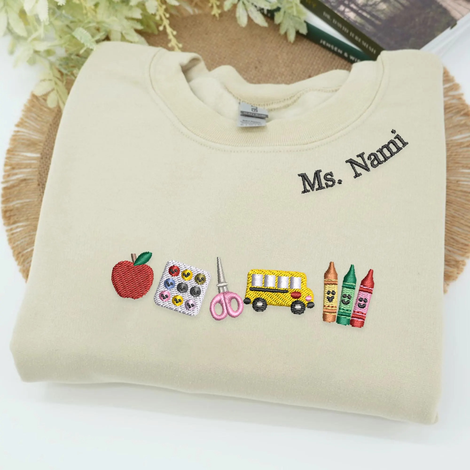 Apple Teacher With Name Embroidered Sweatshirt 