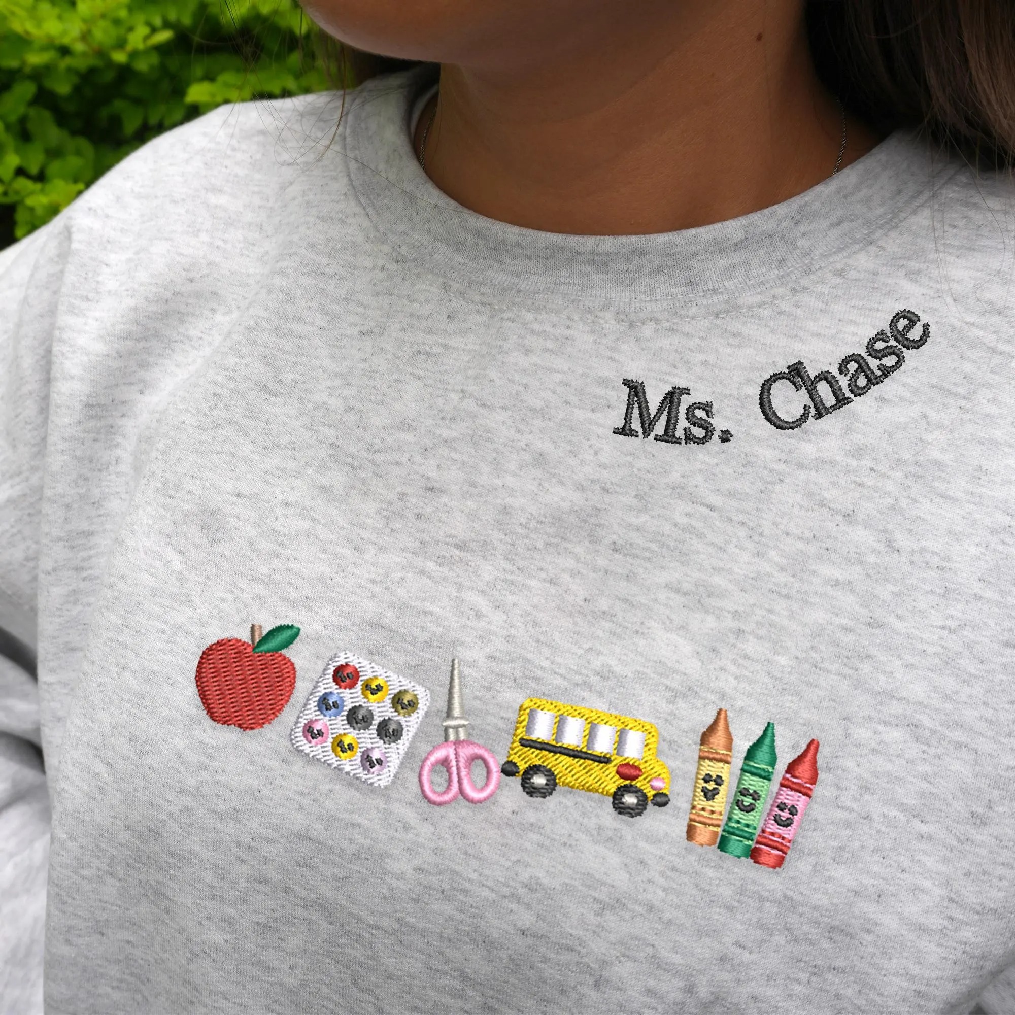 Apple Teacher With Name Embroidered Sweatshirt 