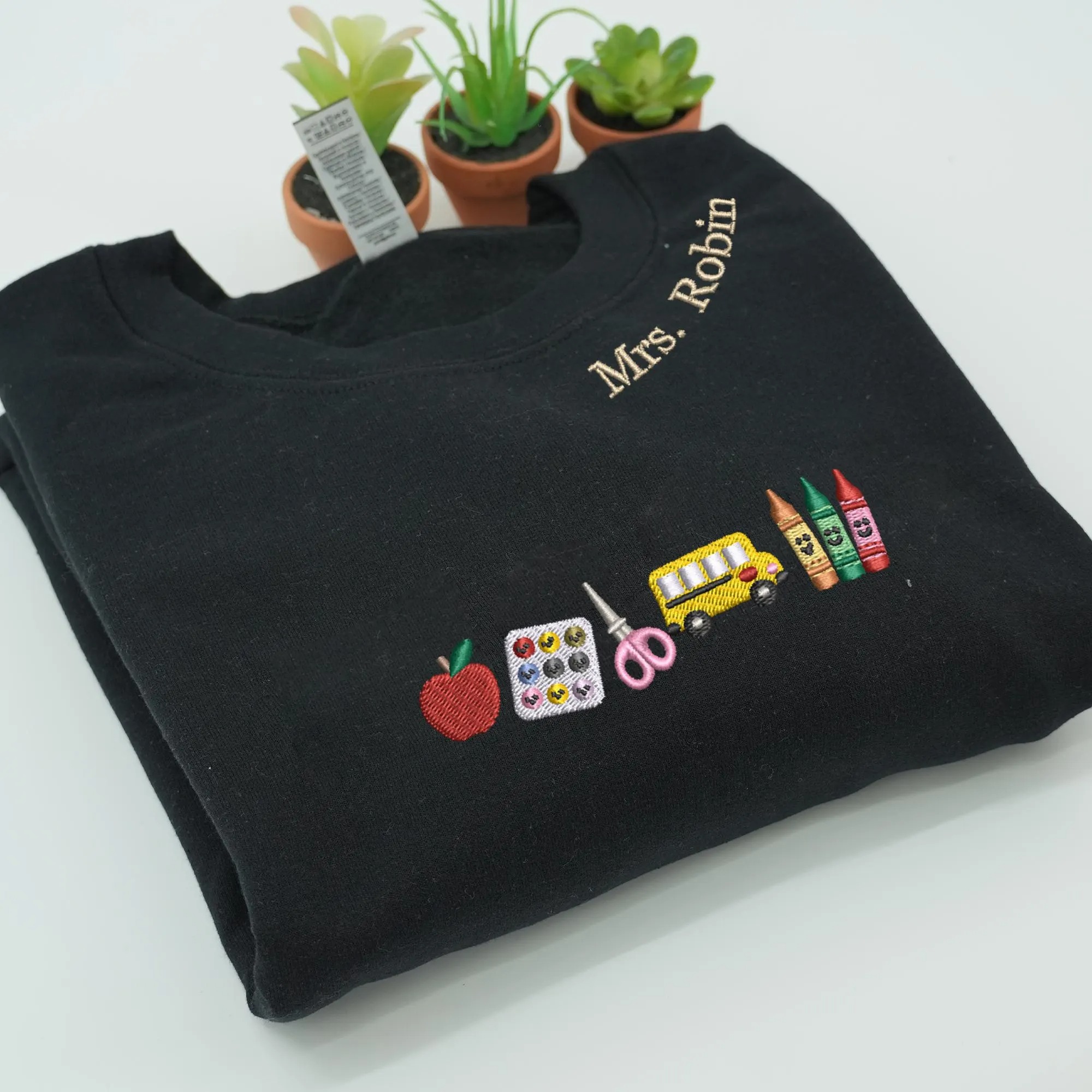 Apple Teacher With Name Embroidered Sweatshirt 