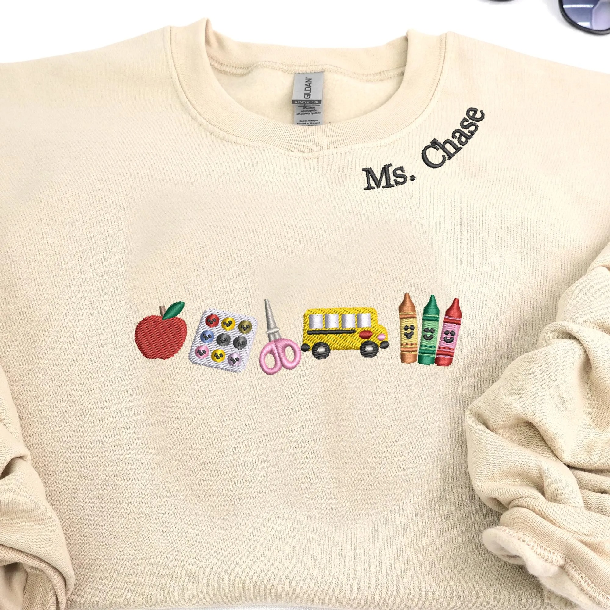 Apple Teacher With Name Embroidered Sweatshirt 