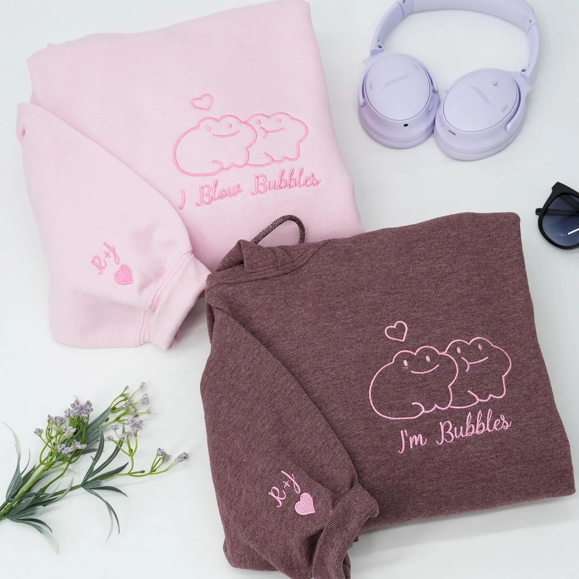 Custom Frog Couple Embroidered Hoodie with Roman Date & Initials-Gift For Custom