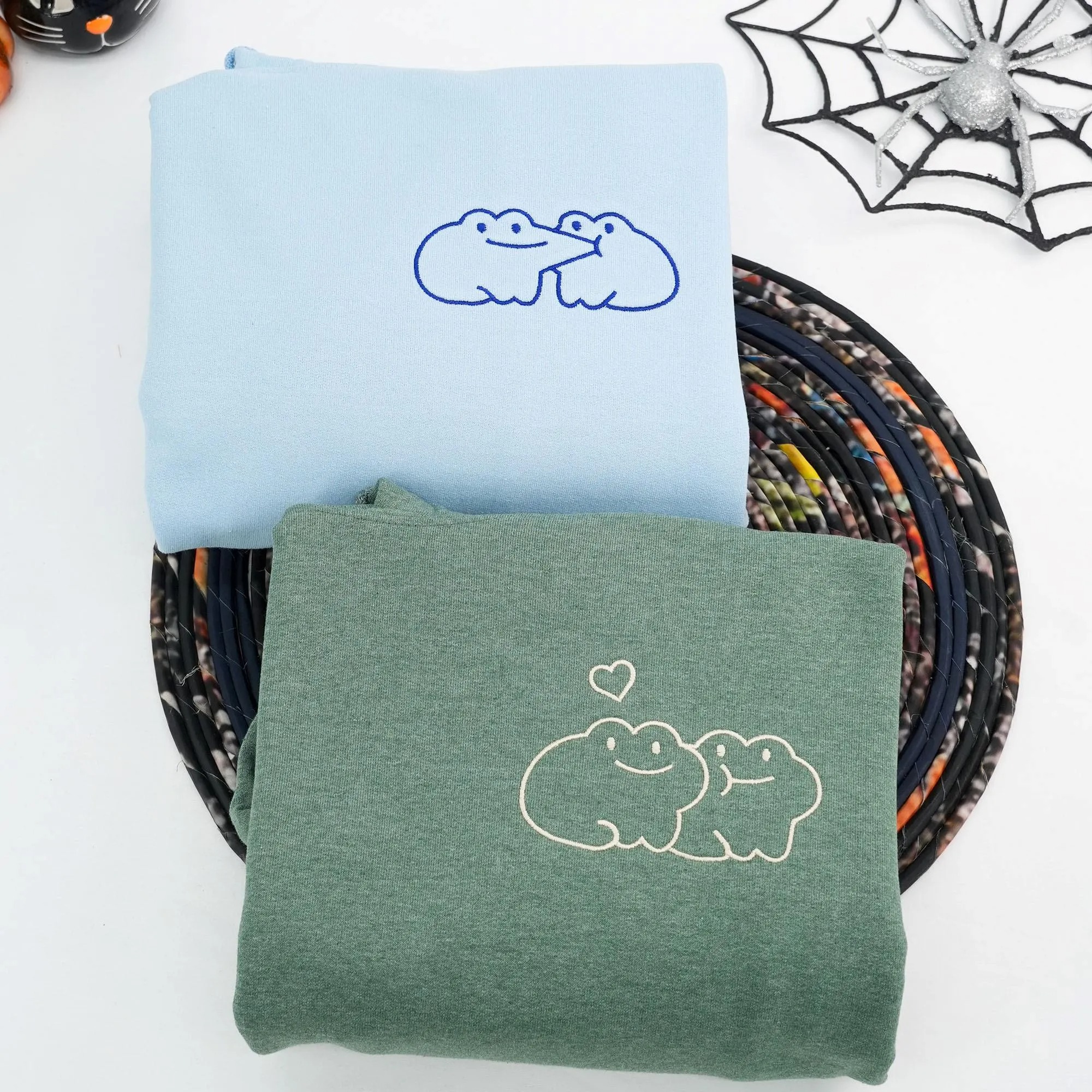 Custom Frog Couple Embroidered Hoodie with Roman Date & Initials-Gift For Custom