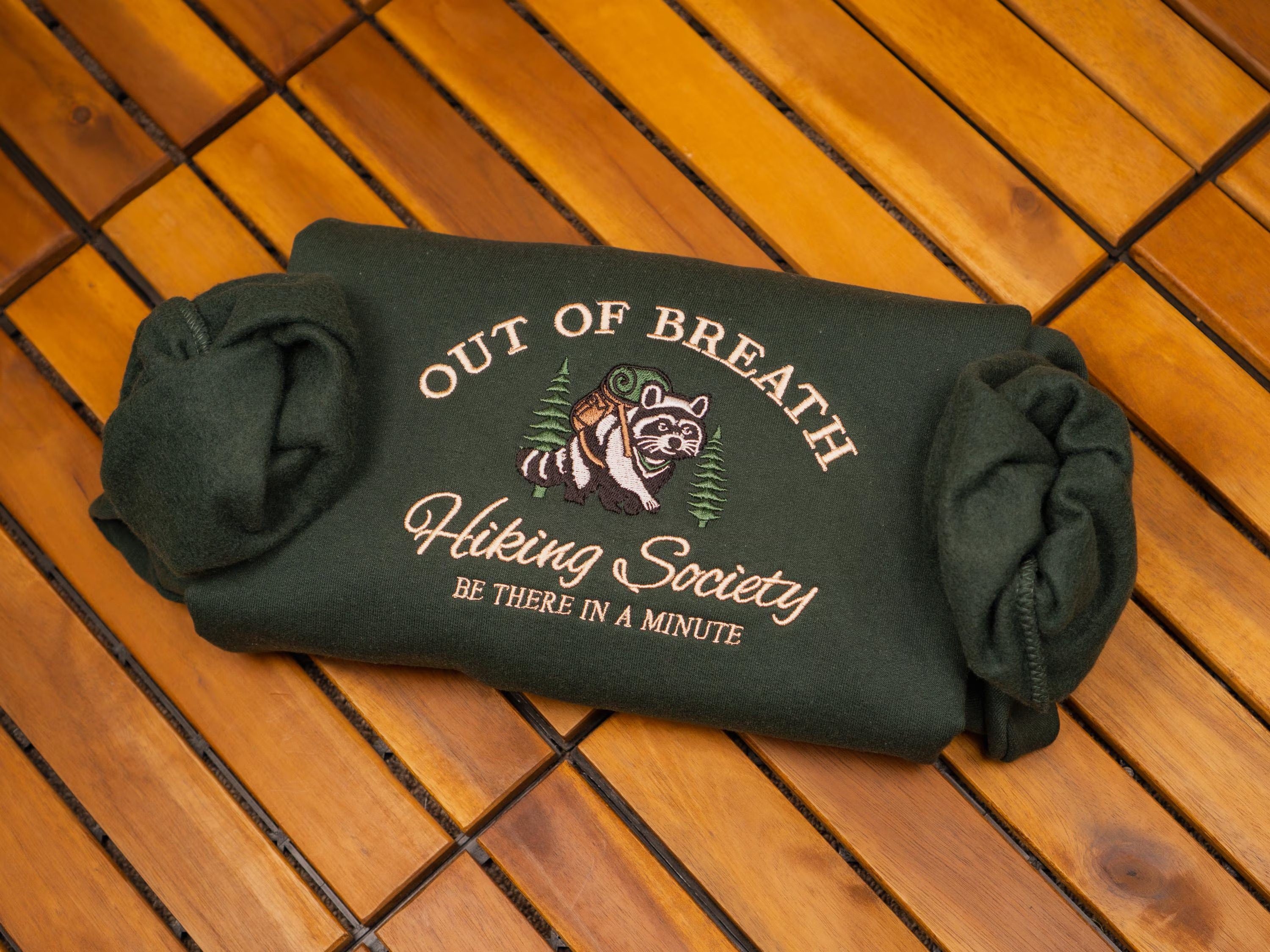 Embroidered Hiking Sweatshirt: Funny Raccoon Crewneck, Nature Lover Gift