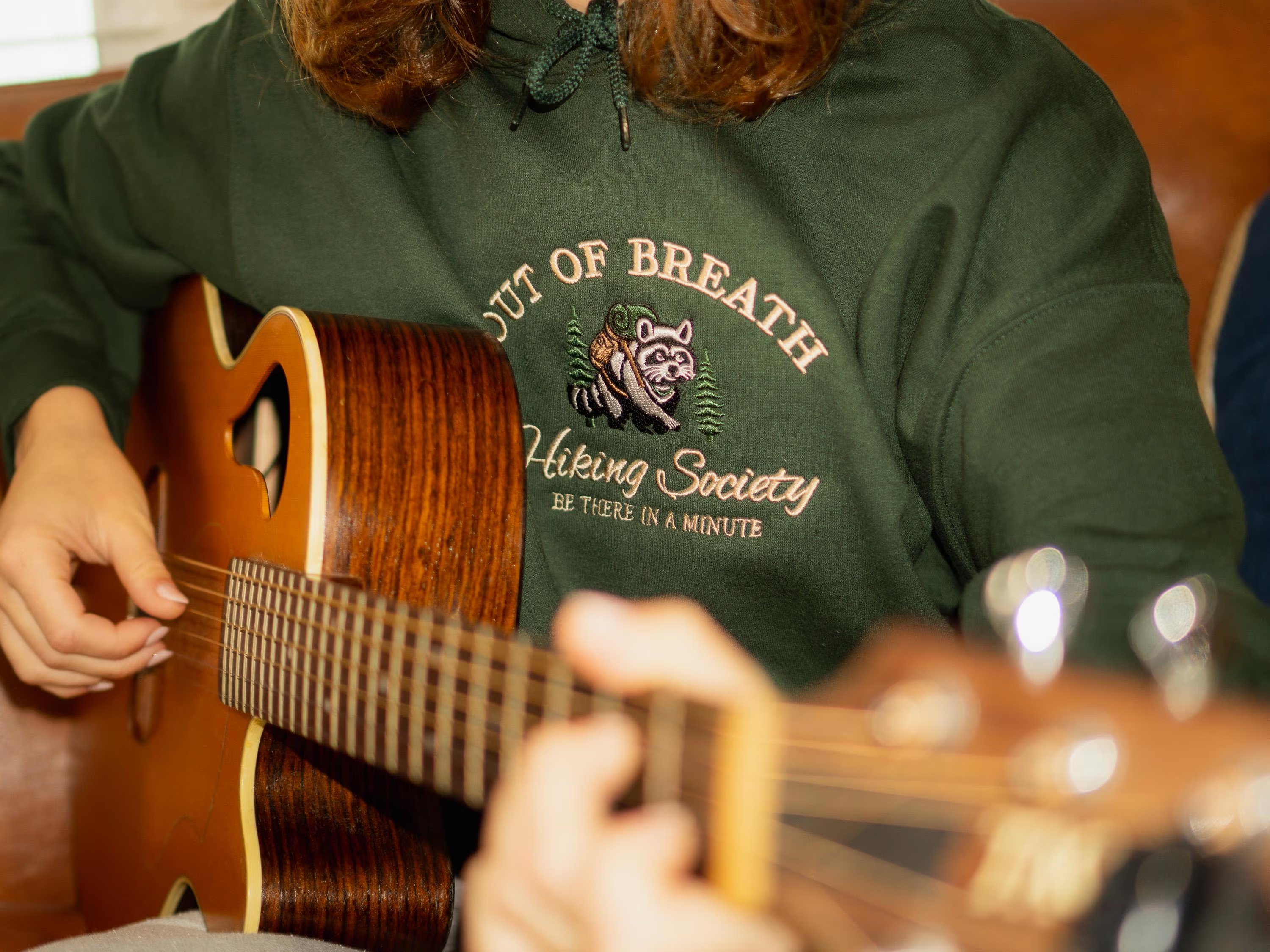 Embroidered Hiking Sweatshirt: Funny Raccoon Crewneck, Nature Lover Gift