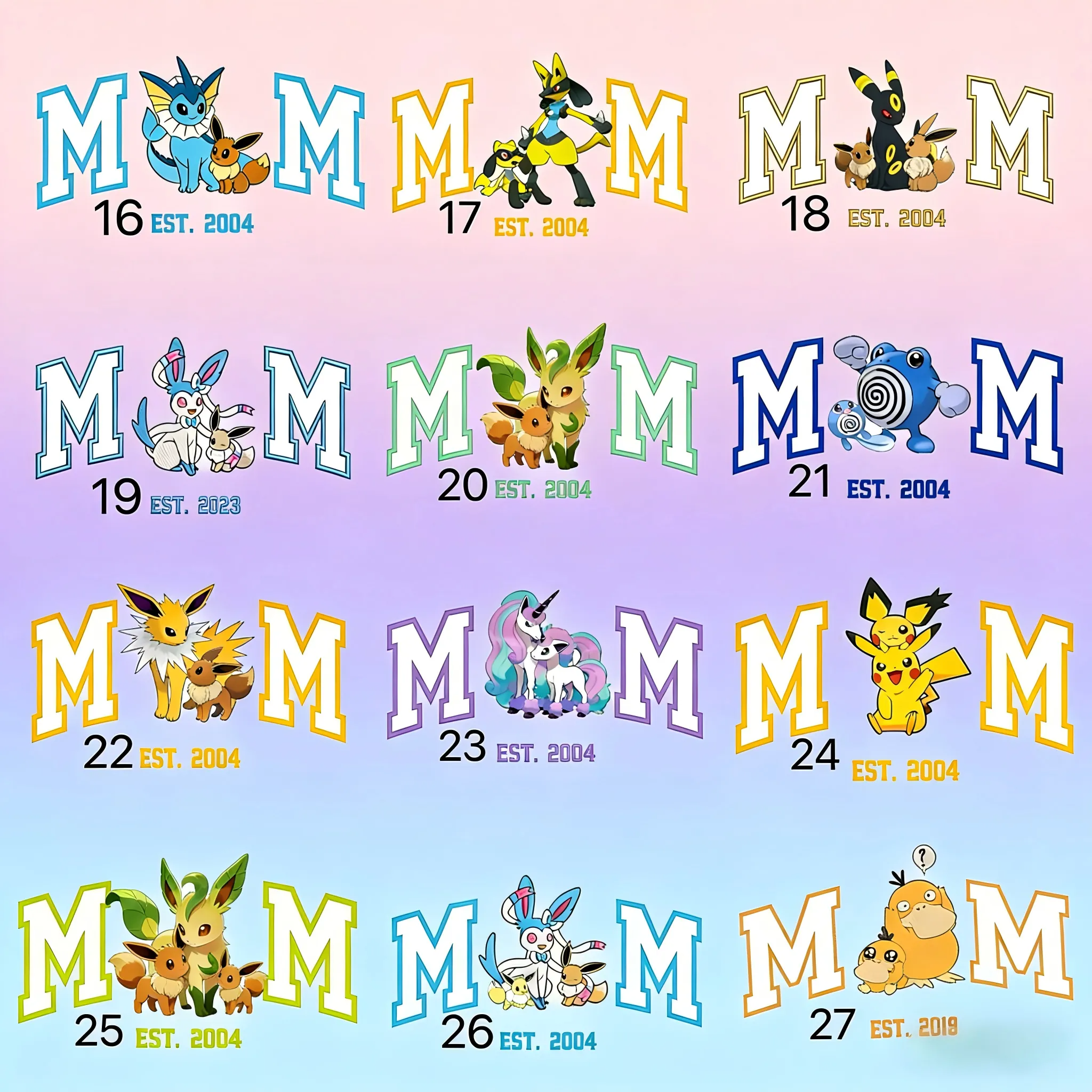 Personalized Mom PKM Embroidered Washed Shirt, Custom Anime Characters Embroidery, Pokedad Unisex Cotton Shirt