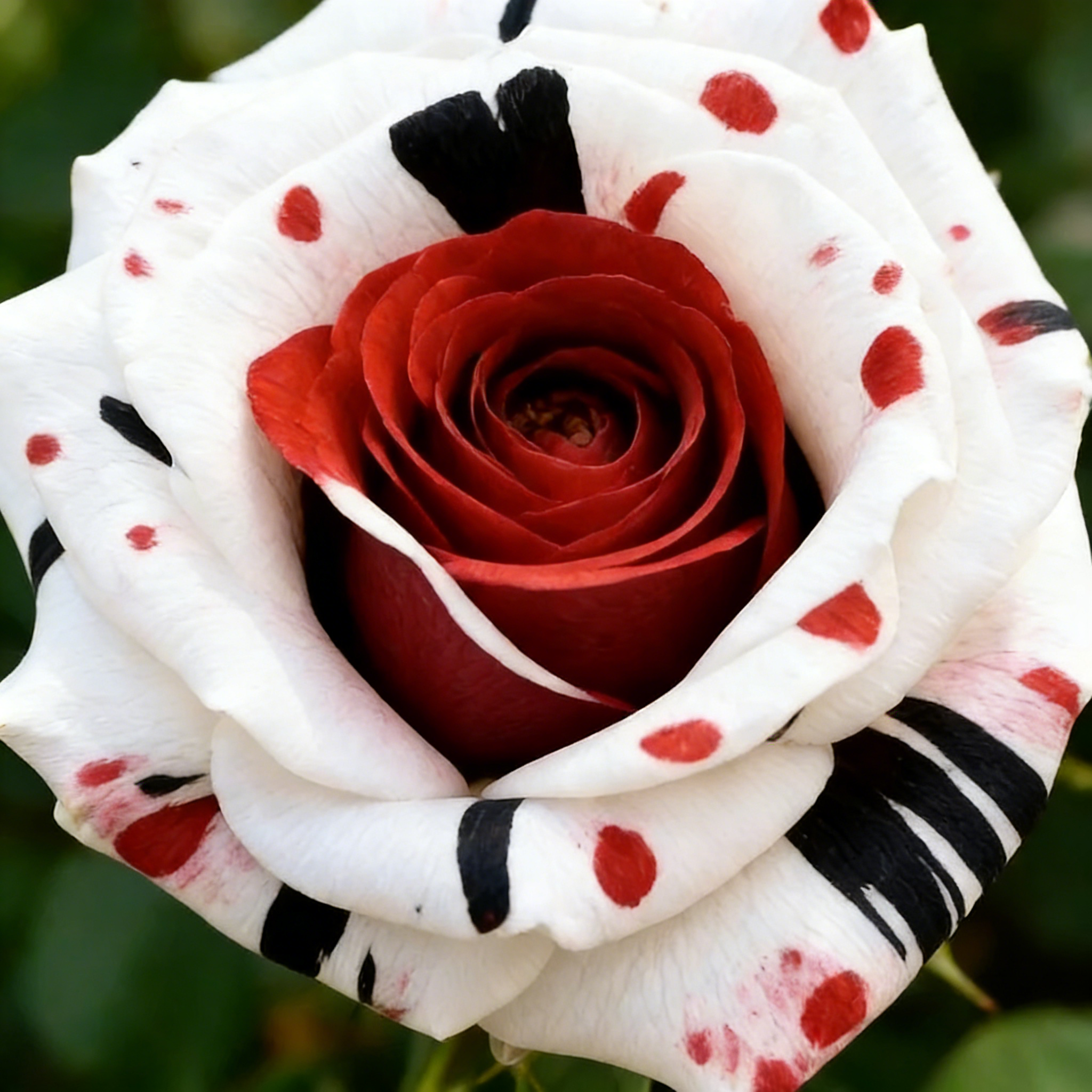 Редка червена, бяла и черна роза - Огнена и снежна роза