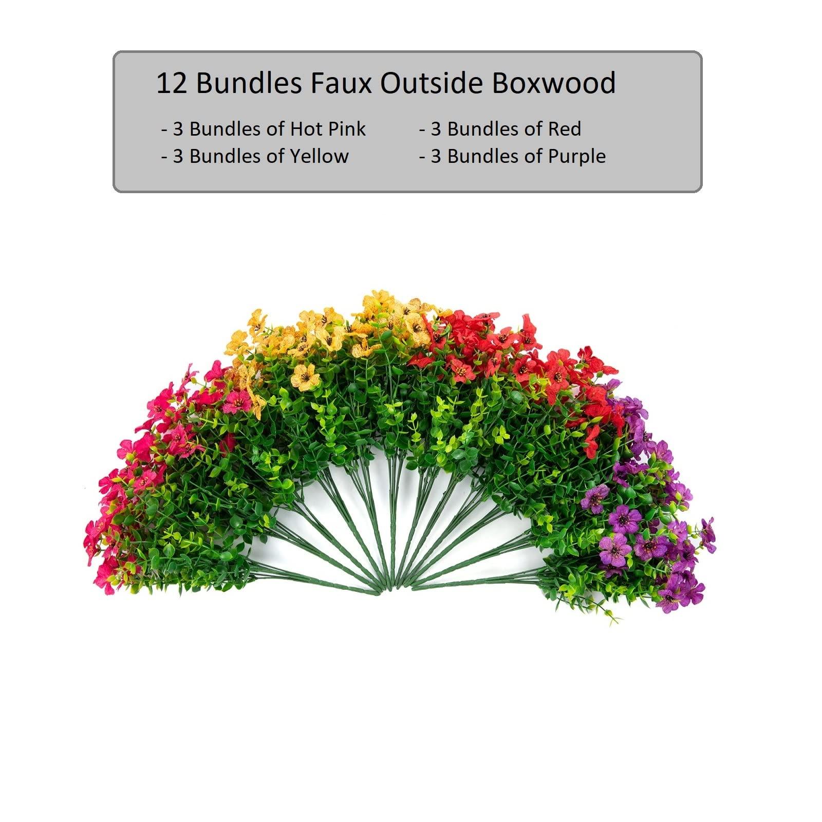 Marguerites artificielles en soie de 35 cm avec eucalyptus, 12 bouquets - 4 couleurs assorties