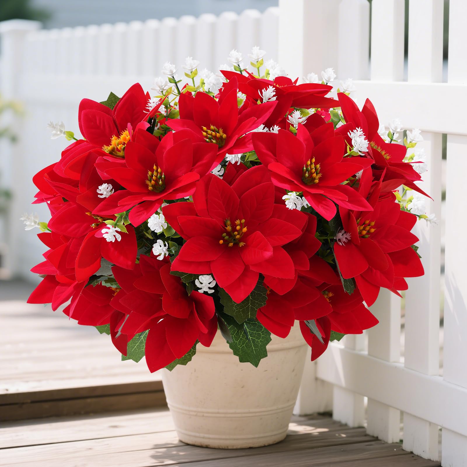 💥Vente flash hivernale : jusqu'à 65 % de réduction !🌼 - Poinsettias artificiels d'extérieur - Résistants aux UV, imperméables et coupe-vent