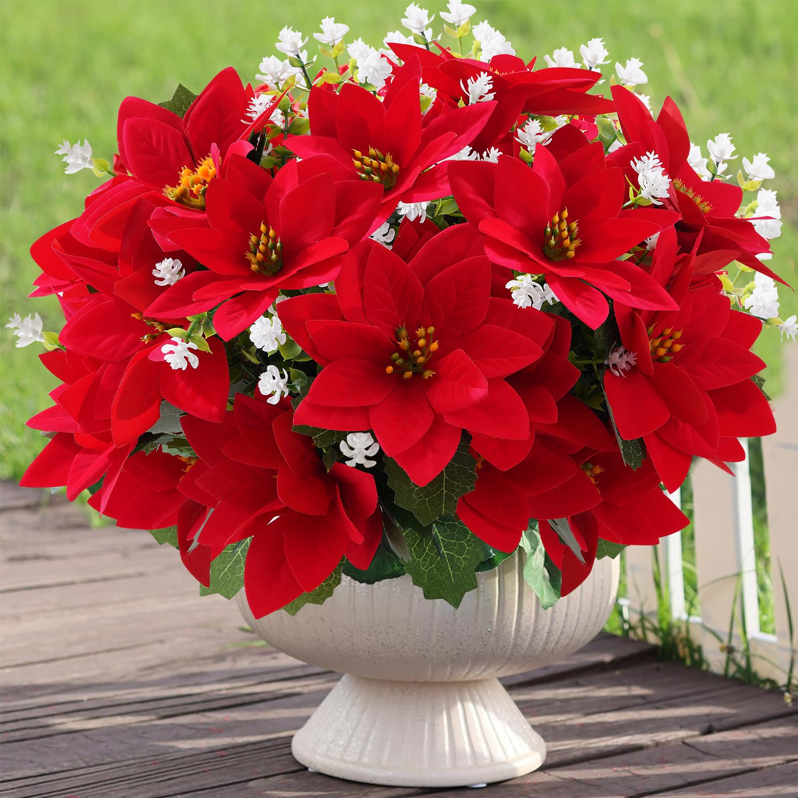 💥Vente flash hivernale : jusqu'à 65 % de réduction !🌼 - Poinsettias artificiels d'extérieur - Résistants aux UV, imperméables et coupe-vent