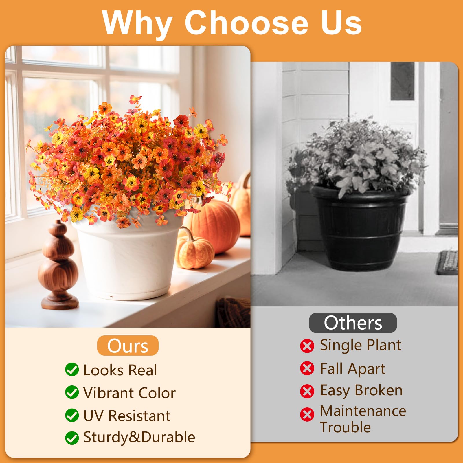 🔥Offre exceptionnelle : seulement 2,49 $ l’unité !🌼 Fleurs d’automne réalistes, résistantes aux UV, imperméables et coupe-vent, parfaites pour la décoration automnale 🍂
