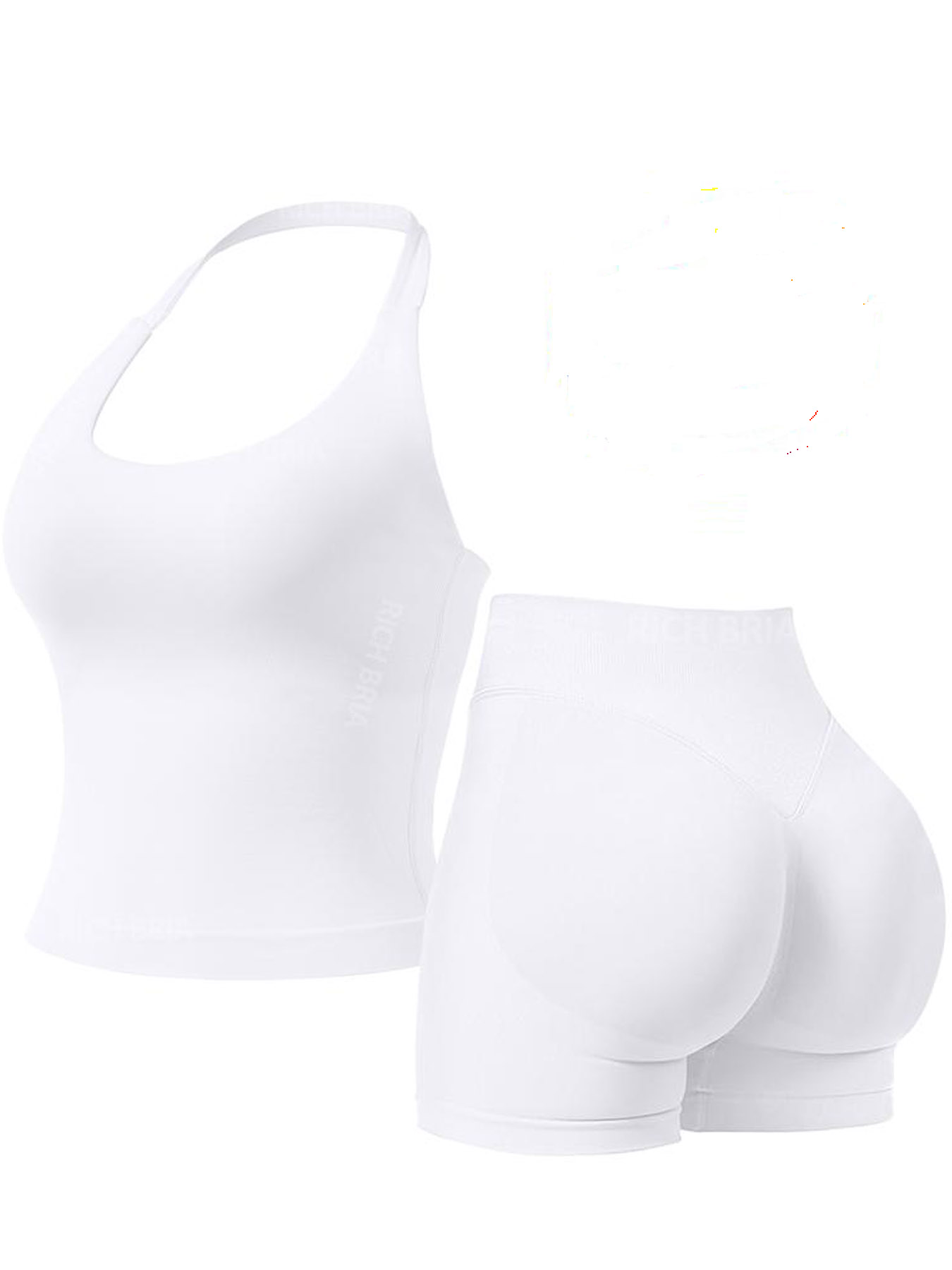 Women Halter U Neck Crop Tank Top High Waist Biker Shorts 2 Piece Seamless Yoga Workout Activewear Set