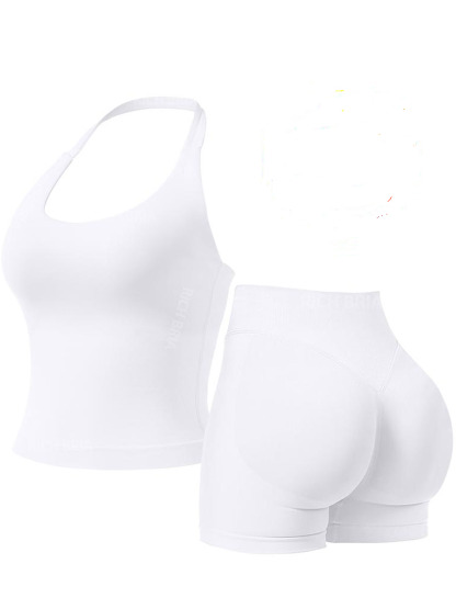 Women Halter U Neck Crop Tank Top High Waist Biker Shorts 2 Piece Seamless Yoga Workout Activewear Set