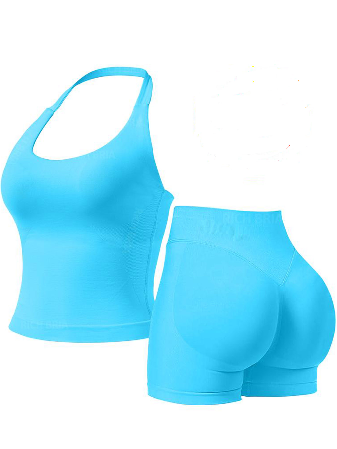 Women Halter U Neck Crop Tank Top High Waist Biker Shorts 2 Piece Seamless Yoga Workout Activewear Set
