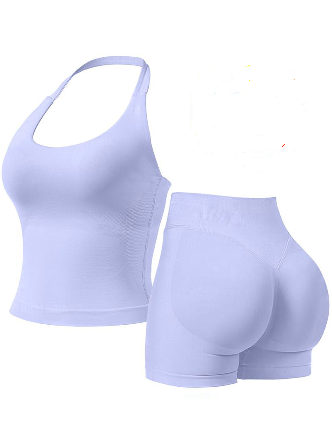 Women Halter U Neck Crop Tank Top High Waist Biker Shorts 2 Piece Seamless Yoga Workout Activewear Set