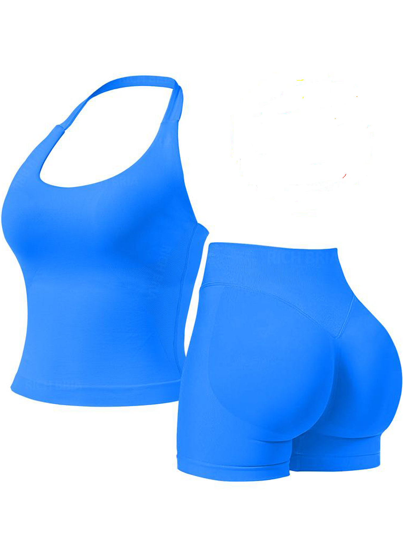 Women Halter U Neck Crop Tank Top High Waist Biker Shorts 2 Piece Seamless Yoga Workout Activewear Set