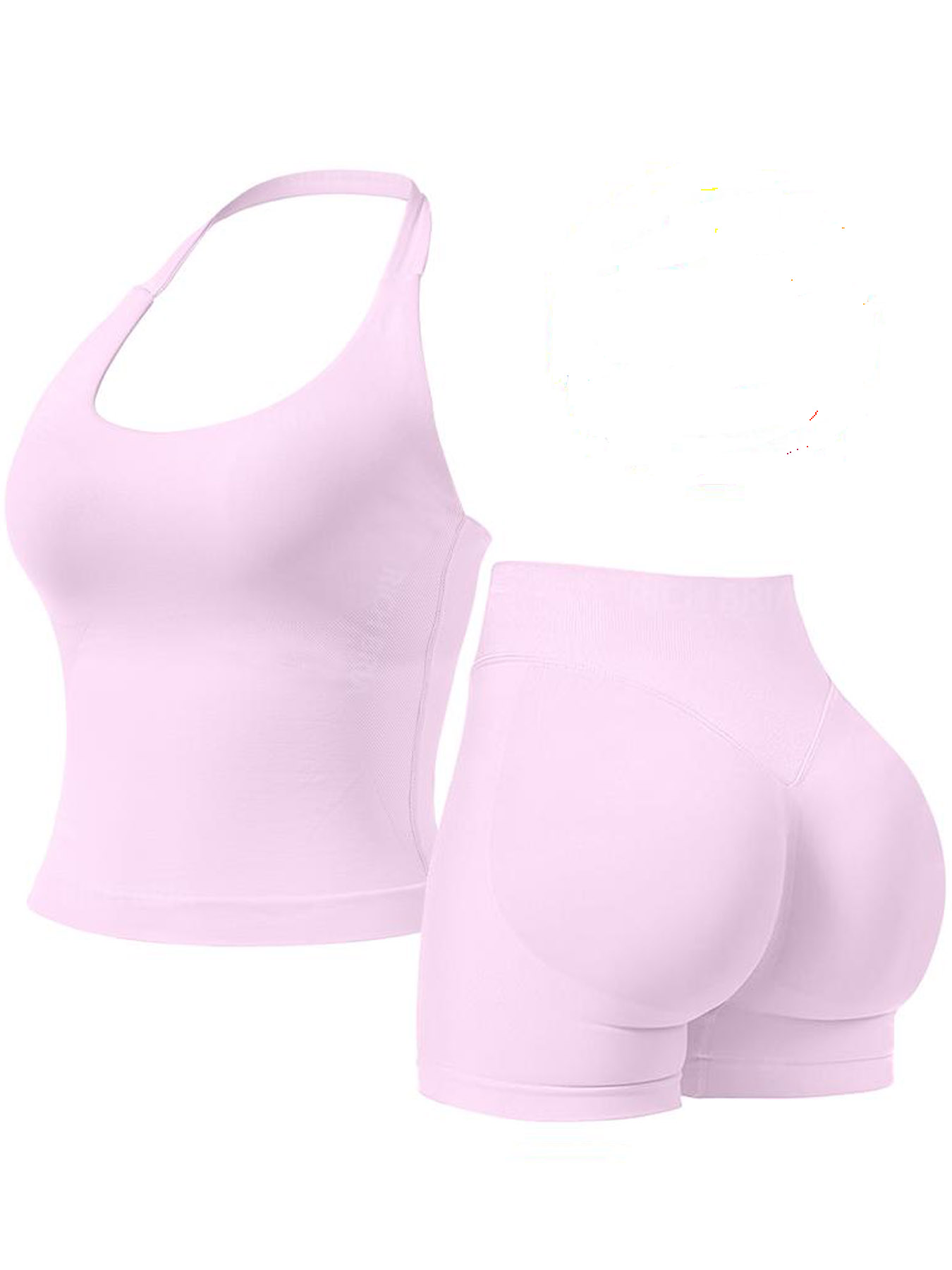 Women Halter U Neck Crop Tank Top High Waist Biker Shorts 2 Piece Seamless Yoga Workout Activewear Set