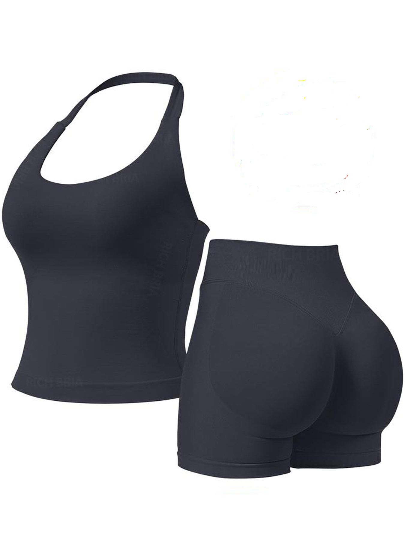 Women Halter U Neck Crop Tank Top High Waist Biker Shorts 2 Piece Seamless Yoga Workout Activewear Set