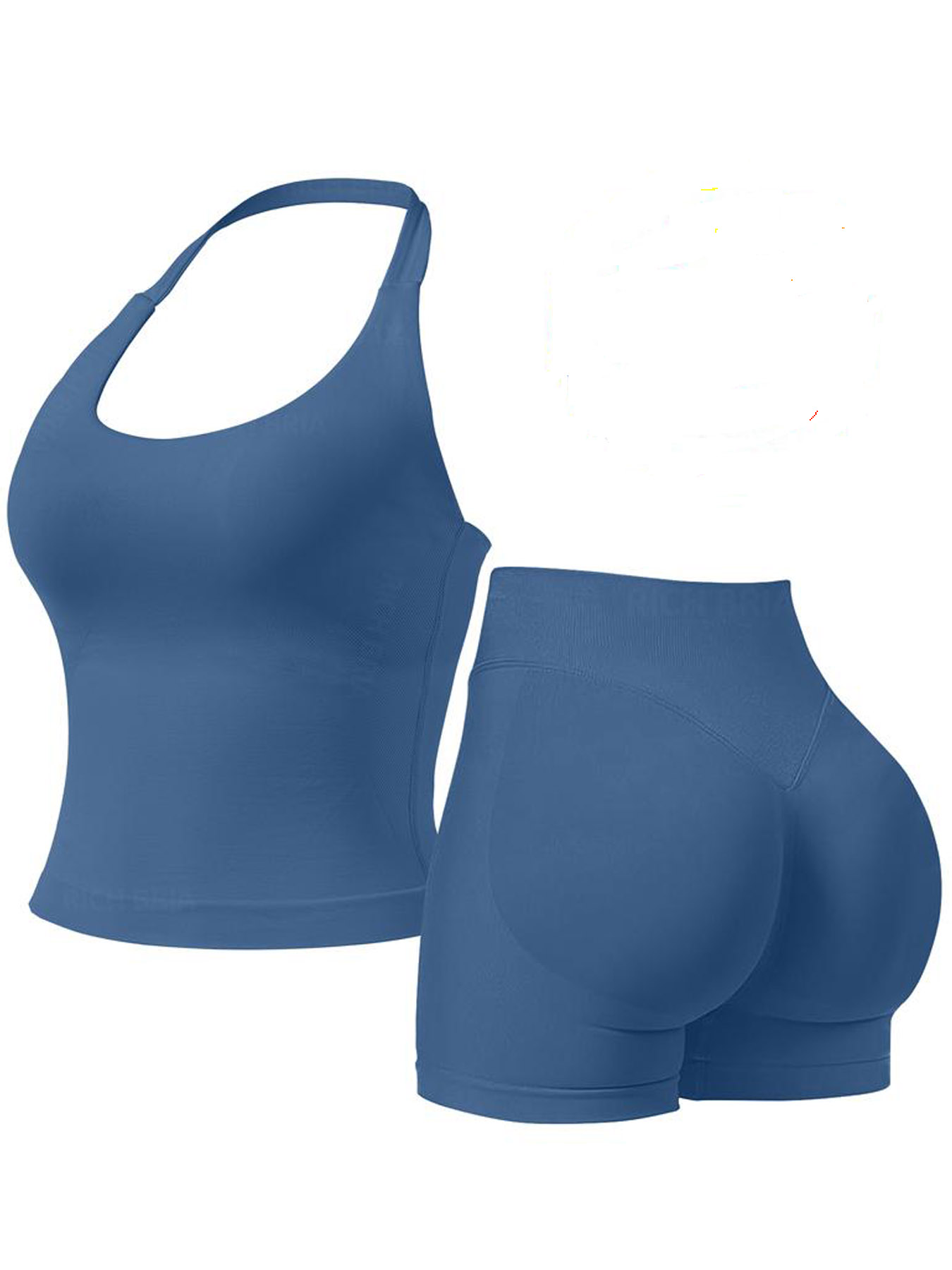 Women Halter U Neck Crop Tank Top High Waist Biker Shorts 2 Piece Seamless Yoga Workout Activewear Set