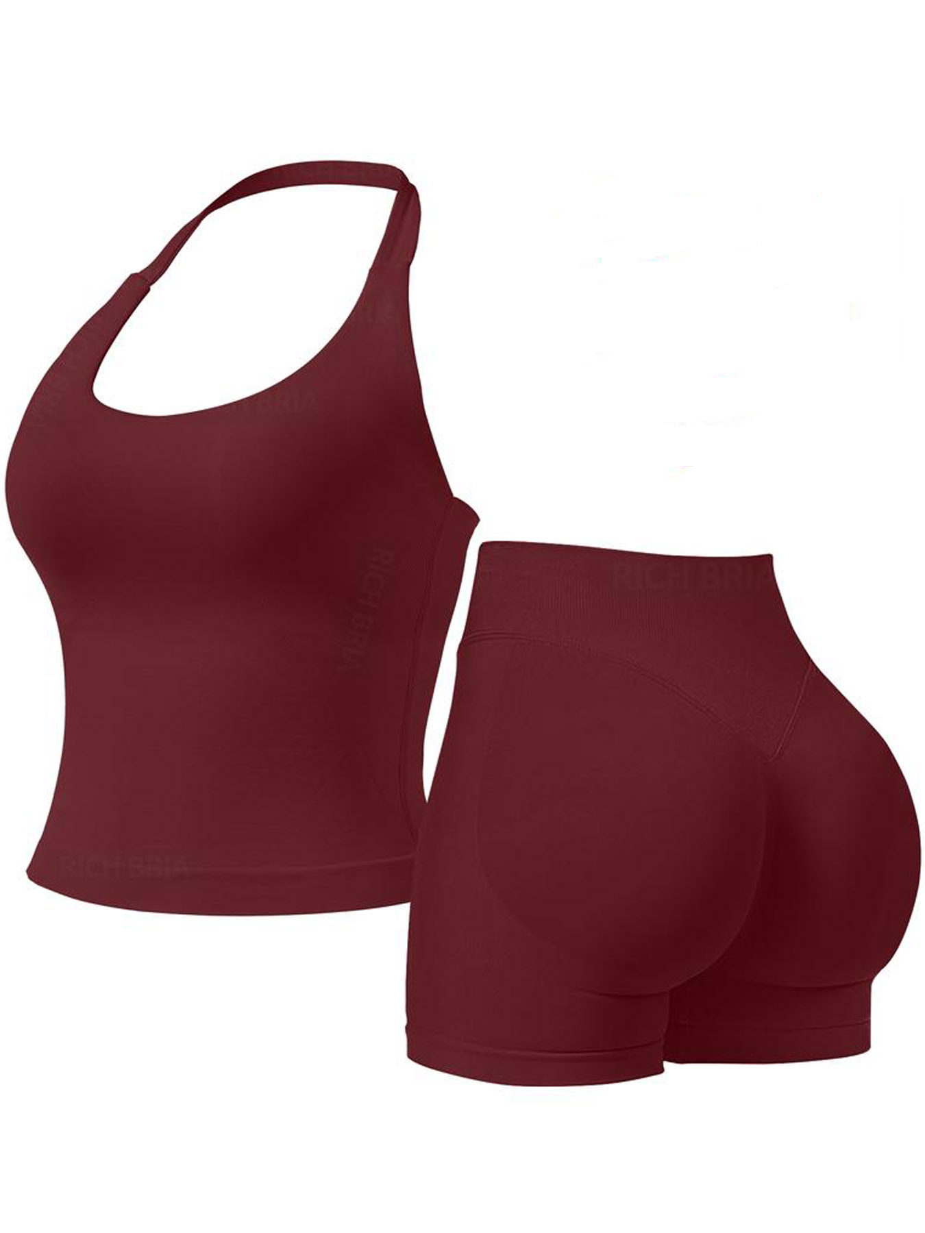 Women Halter U Neck Crop Tank Top High Waist Biker Shorts 2 Piece Seamless Yoga Workout Activewear Set