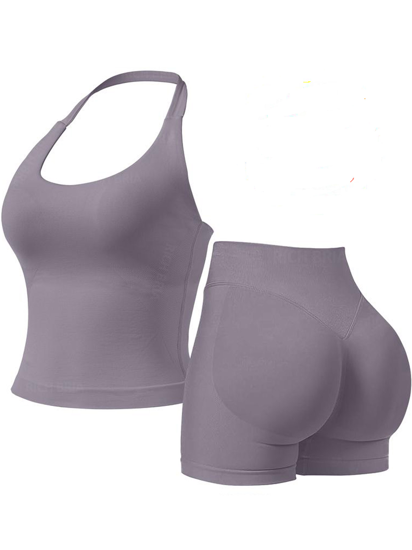Women Halter U Neck Crop Tank Top High Waist Biker Shorts 2 Piece Seamless Yoga Workout Activewear Set