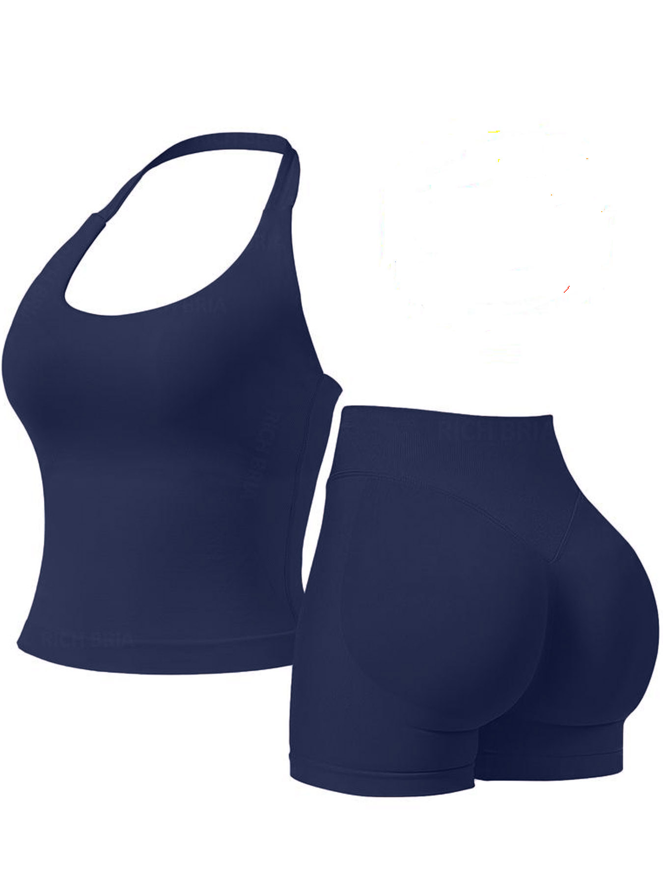 Women Halter U Neck Crop Tank Top High Waist Biker Shorts 2 Piece Seamless Yoga Workout Activewear Set