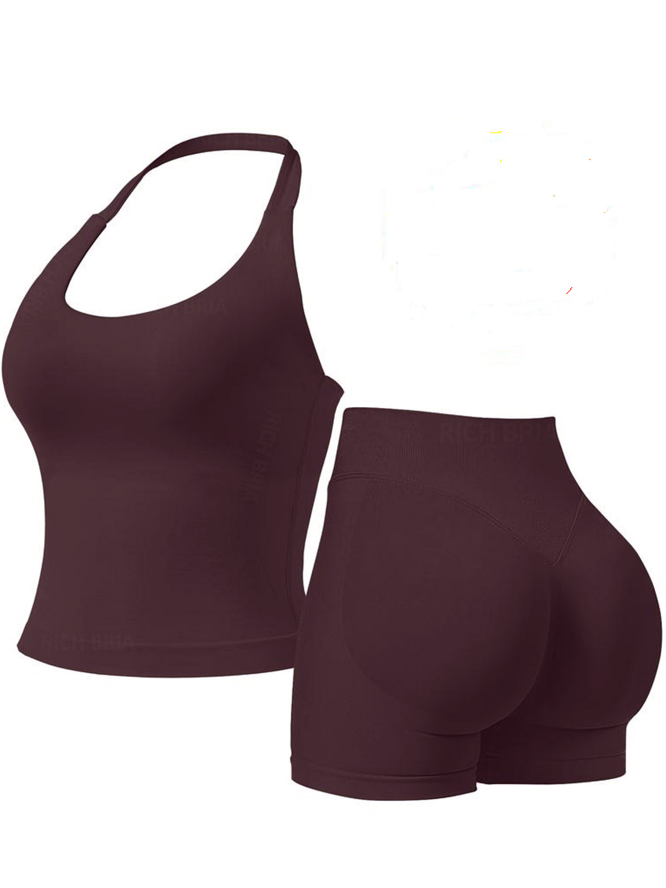Women Halter U Neck Crop Tank Top High Waist Biker Shorts 2 Piece Seamless Yoga Workout Activewear Set