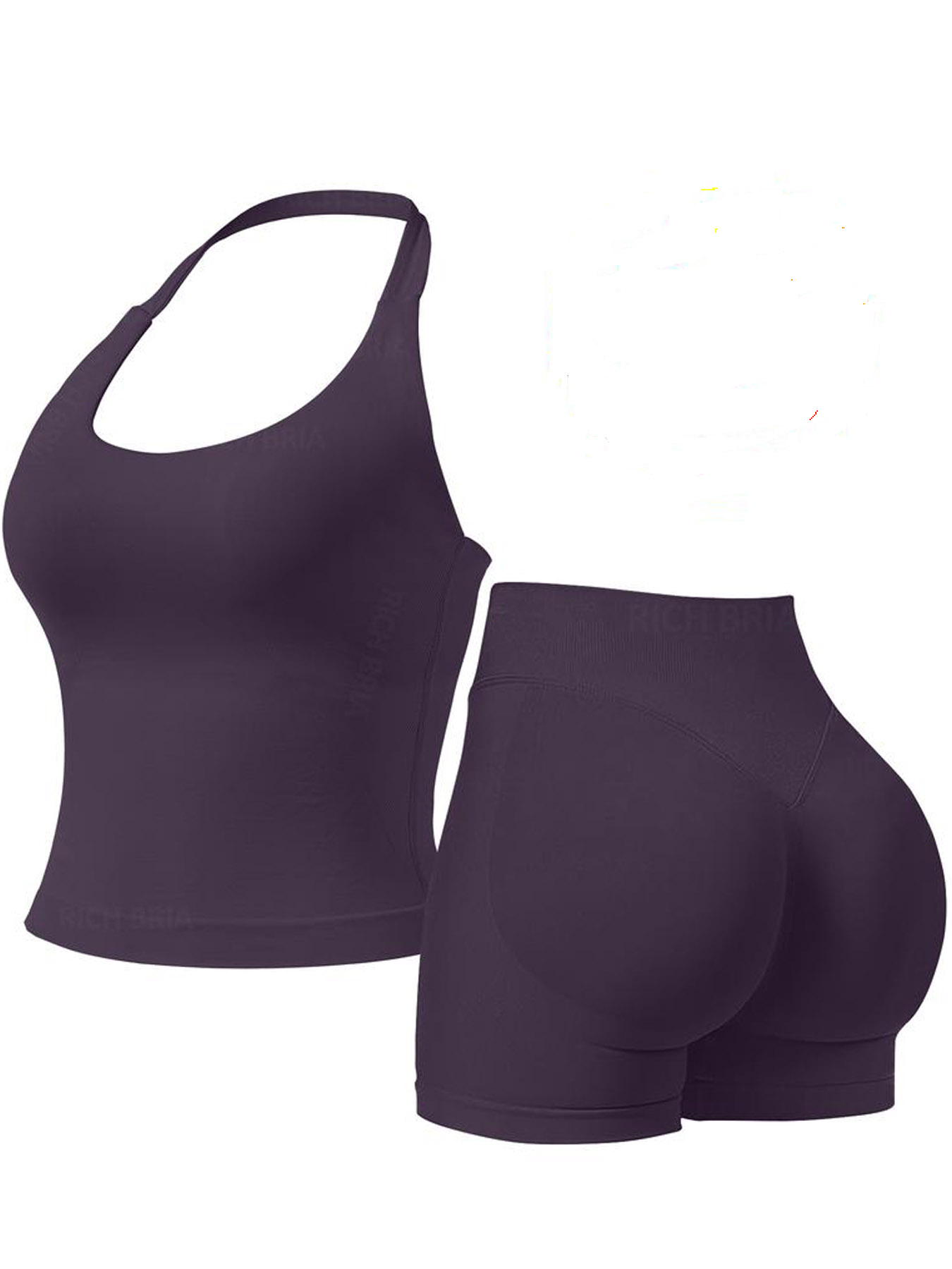 Women Halter U Neck Crop Tank Top High Waist Biker Shorts 2 Piece Seamless Yoga Workout Activewear Set