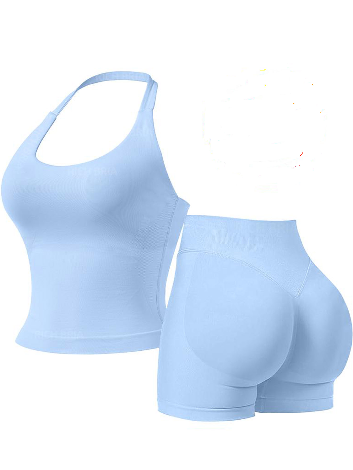 Women Halter U Neck Crop Tank Top High Waist Biker Shorts 2 Piece Seamless Yoga Workout Activewear Set