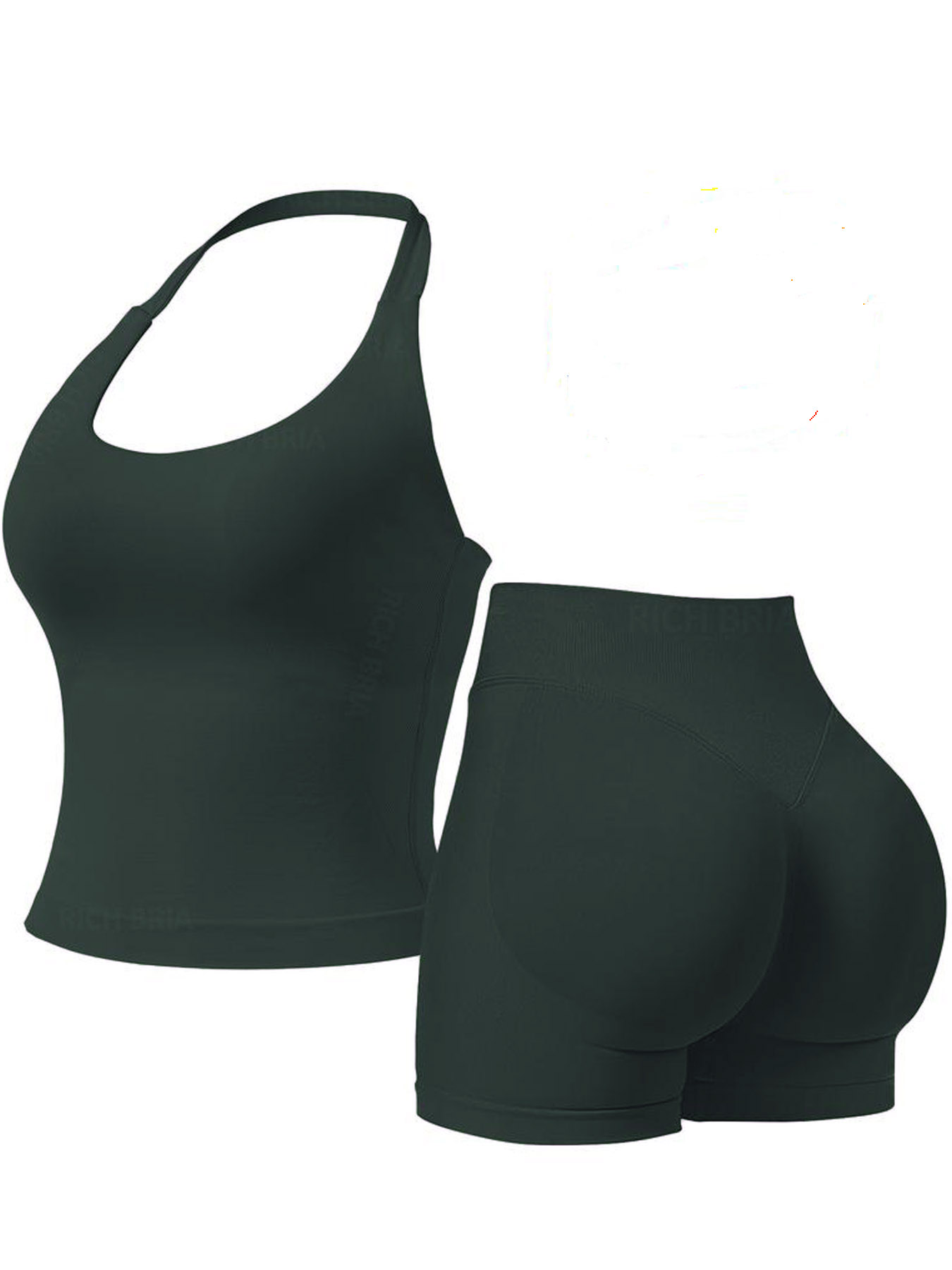 Women Halter U Neck Crop Tank Top High Waist Biker Shorts 2 Piece Seamless Yoga Workout Activewear Set