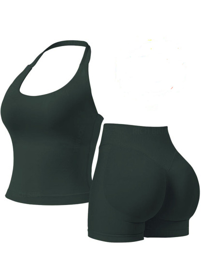 Women Halter U Neck Crop Tank Top High Waist Biker Shorts 2 Piece Seamless Yoga Workout Activewear Set
