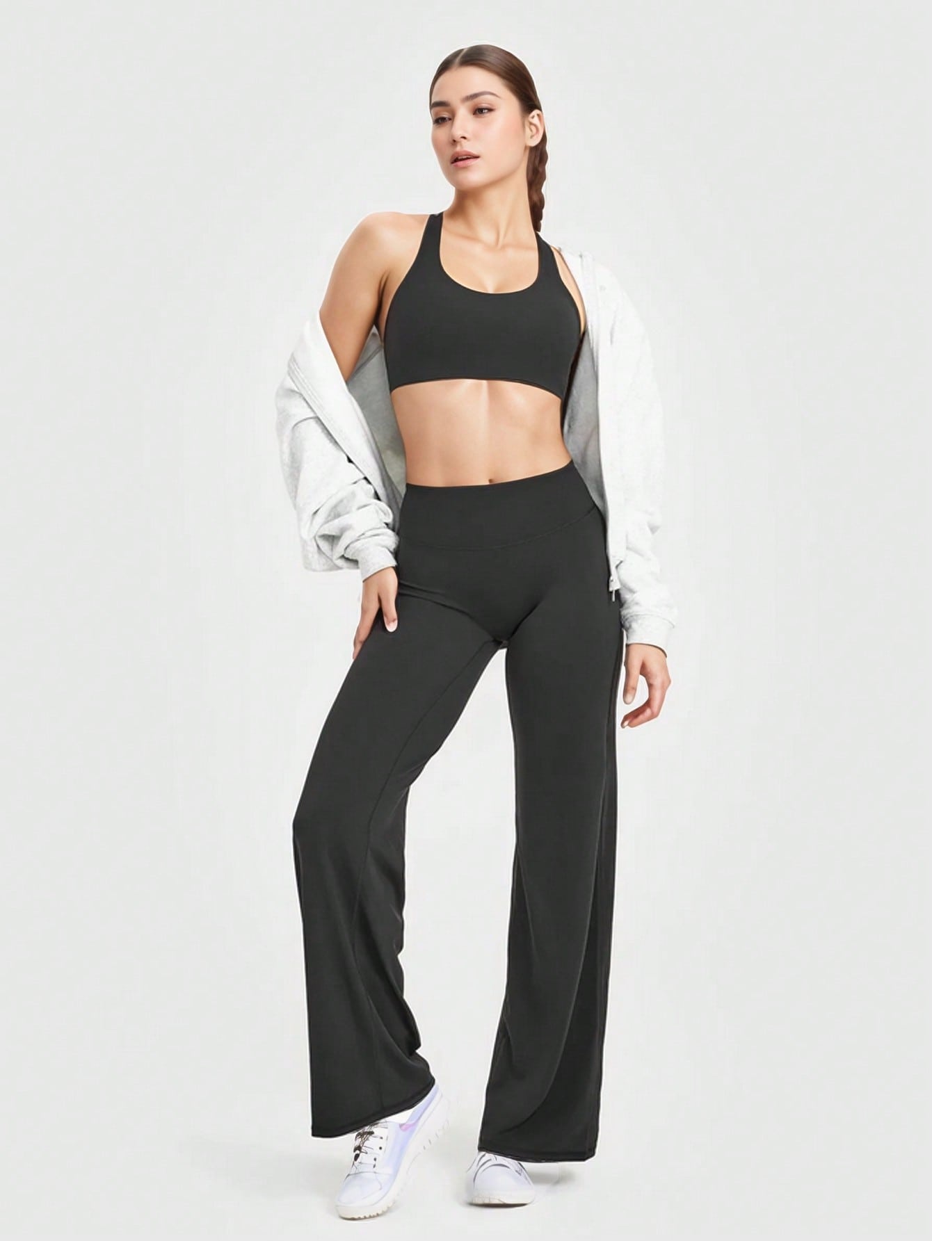 GVOULL Workout Leggings Womens No Front Seam Straight Leggings Wide Leg Leggings High Waist Buttery Eddiy Gym Yoga Pants