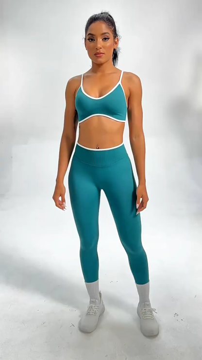 Women Contrast White Trim High Waist Seamless Yoga Leggings Tummy Control Stretch Fitness Workout Pants
