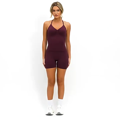 Women Seamless Yoga Outfit 23 Colors Ruched Halter Cami Top High Waist Butt Lifting Workout Shorts Gym Activewear Set