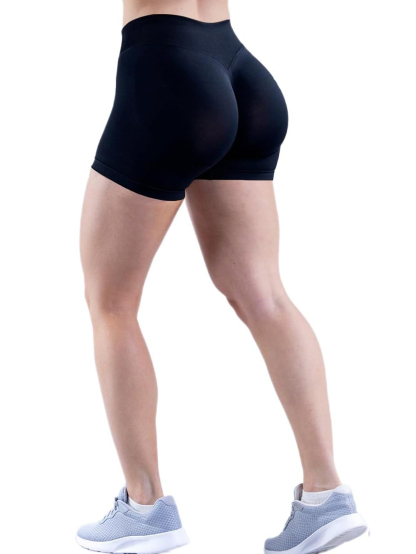 Women Ribbed Wide High Waist Biker Shorts Tummy Control Butt Lifting Workout Gym Shorts