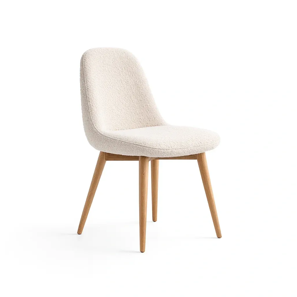 Dining chair Ivory Bouclé with Oak Legs-Furnixio