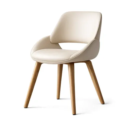 Dining chair Beige Faux Leather with Oak Wooden Legs-Furnixio