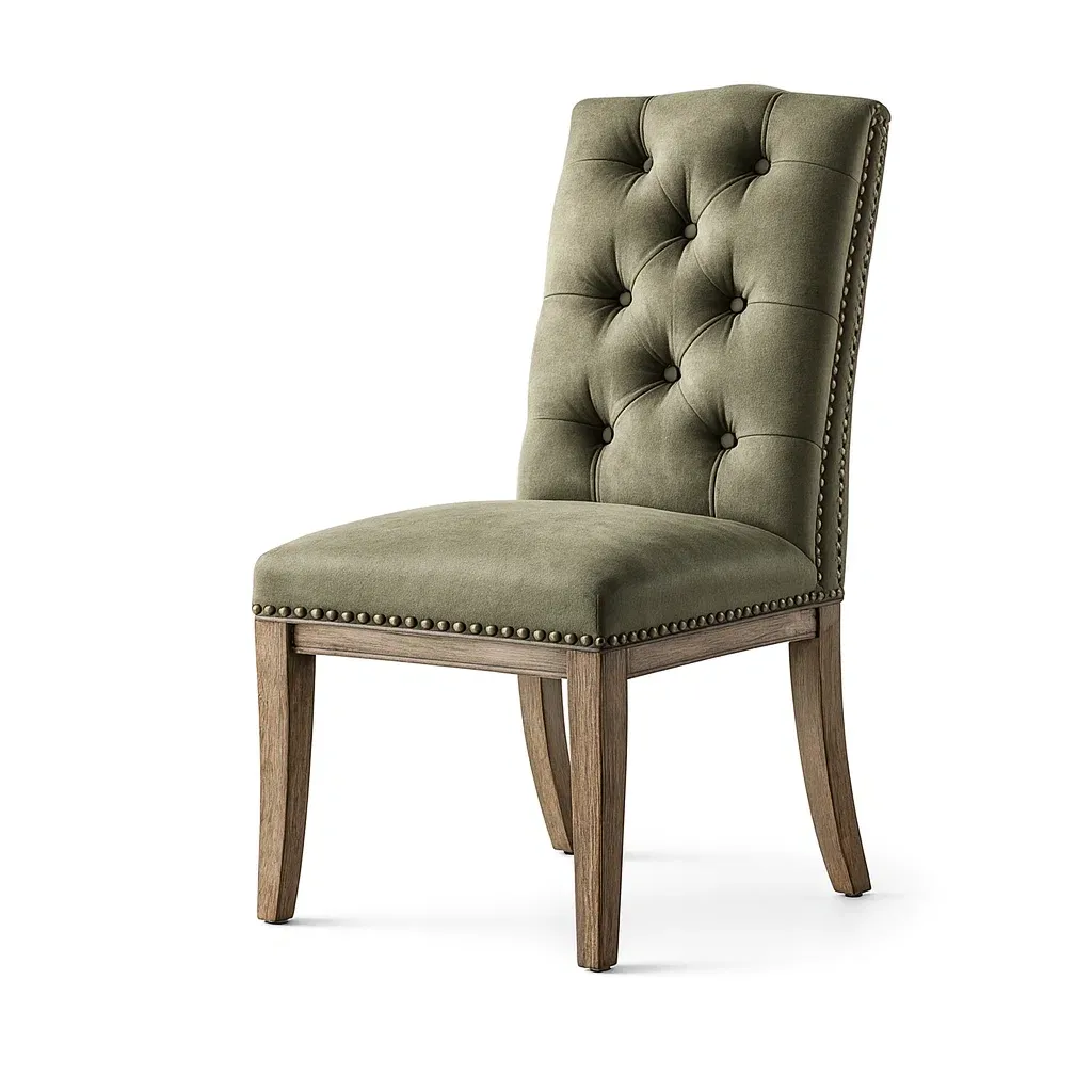 Dining chair Upholstered Oak Frame Olive Green Polyester-Furnixio