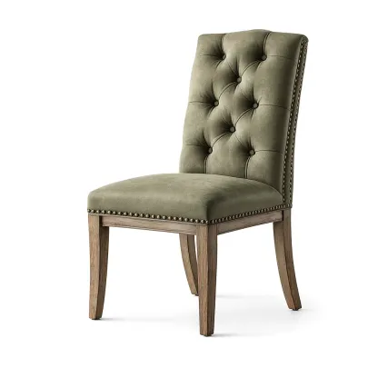 Dining chair Upholstered Oak Frame Olive Green Polyester-Furnixio