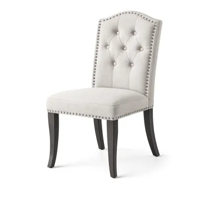 Dining chair Fabric Upholstered with Tufted Back and Wooden Legs-Furnixio