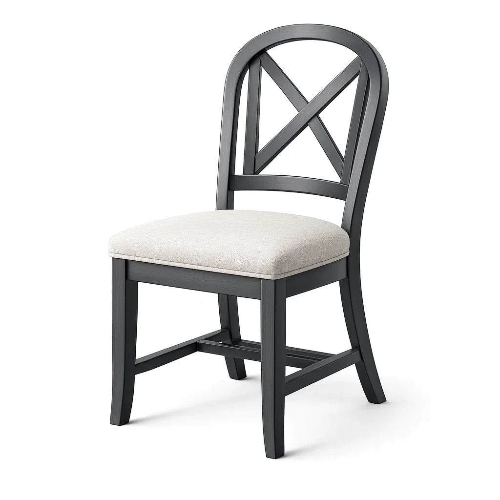 Dining chair Wood with Beige Upholstered Seat and Cross Back-Furnixio