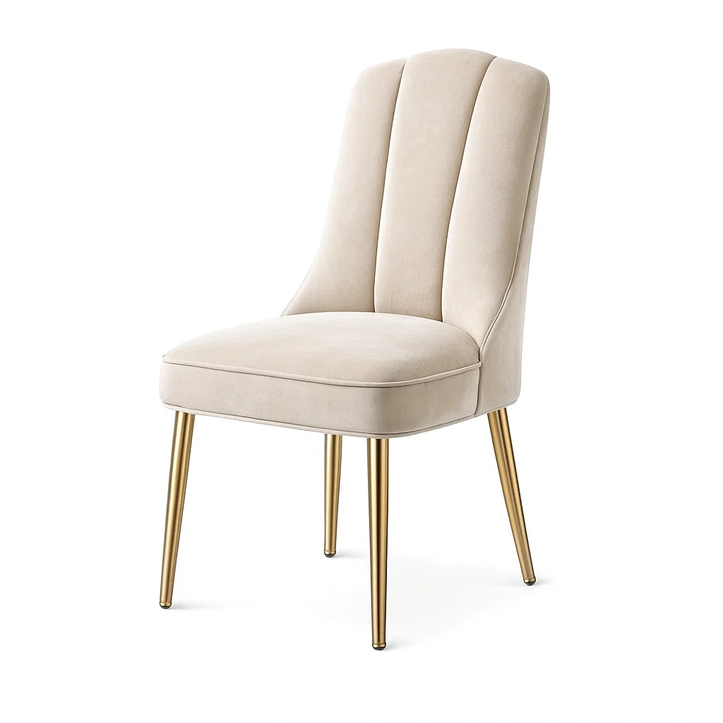 Dining chair Beige Velvet with Gold Metal Legs-Furnixio