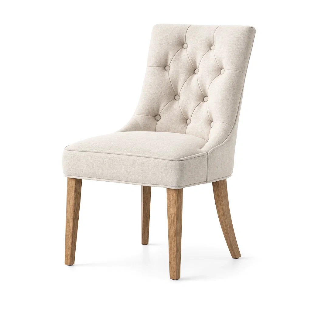 Dining chair Beige Upholstered with Wood Legs-Furnixio