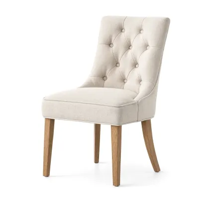 Dining chair Beige Upholstered with Wood Legs-Furnixio