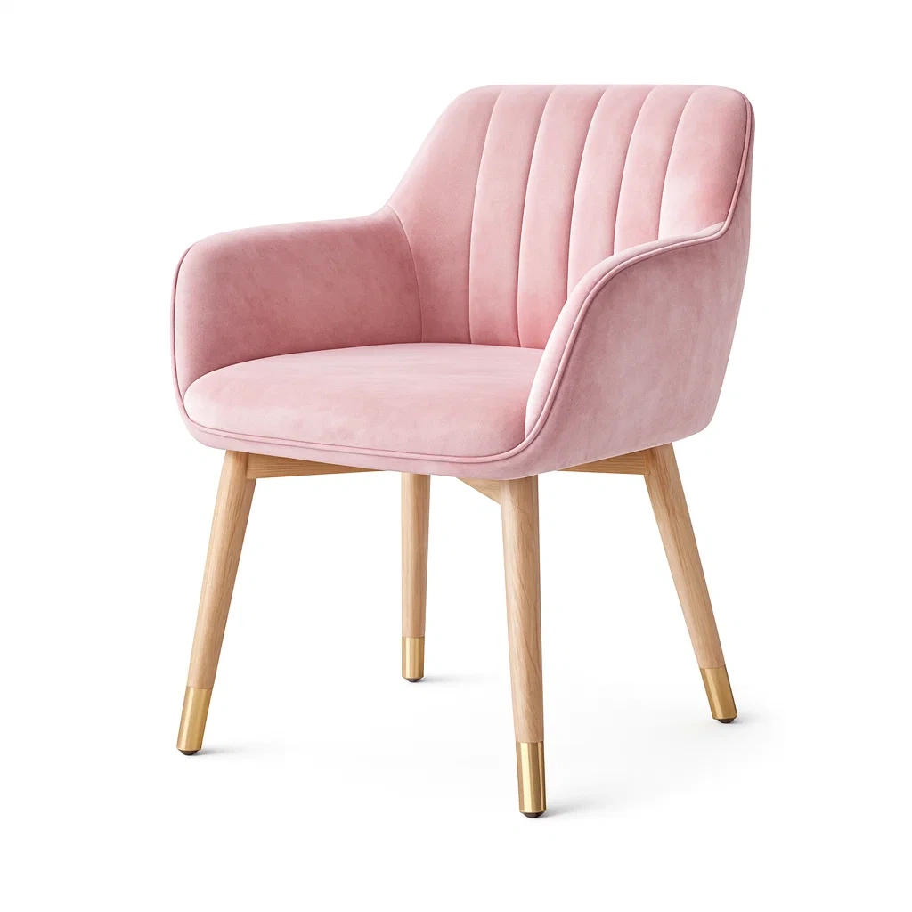 Dining chair Pink Velvet with Wooden Legs-Furnixio