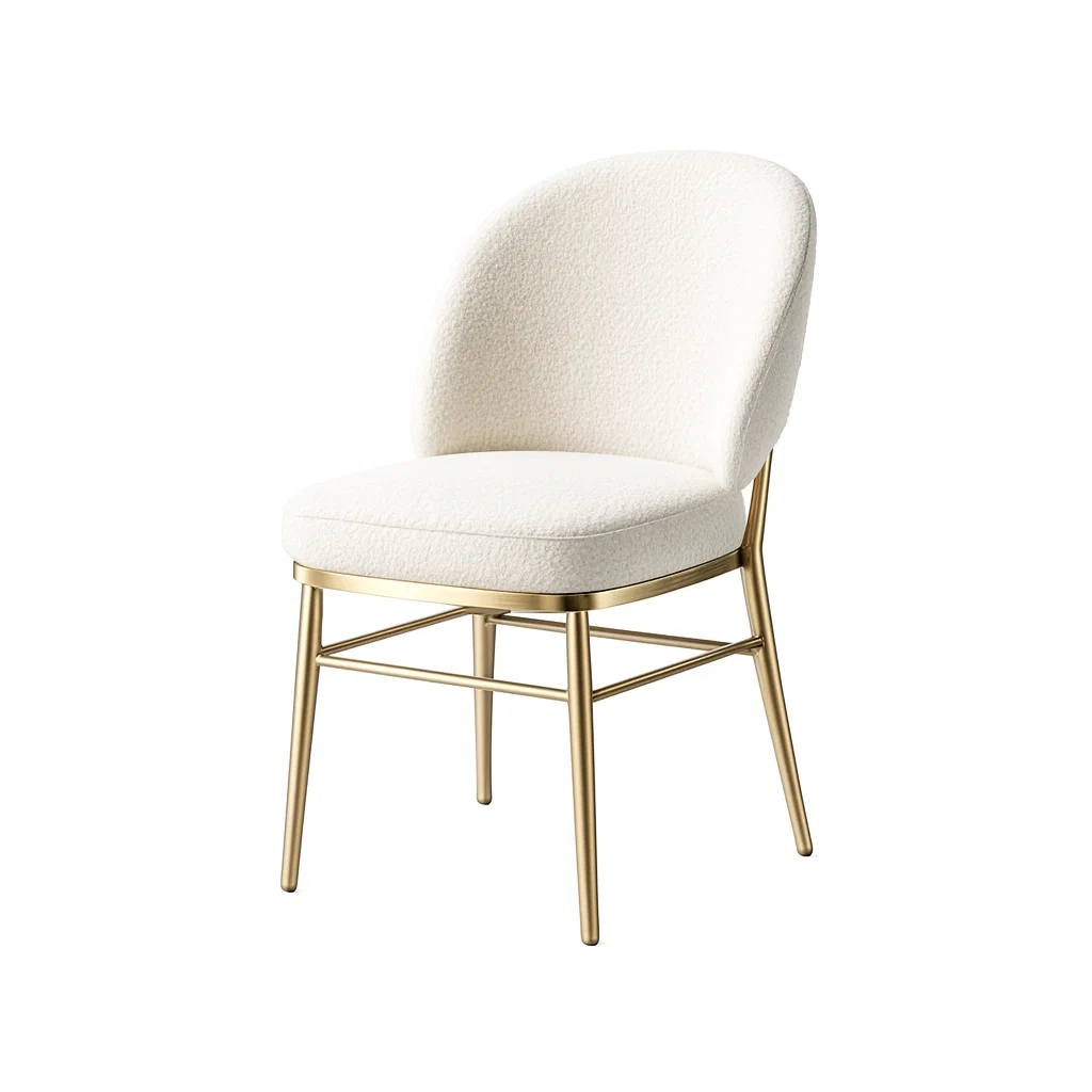 Dining chair Ivory Bouclé Upholstered with Gold Metal Legs-Furnixio